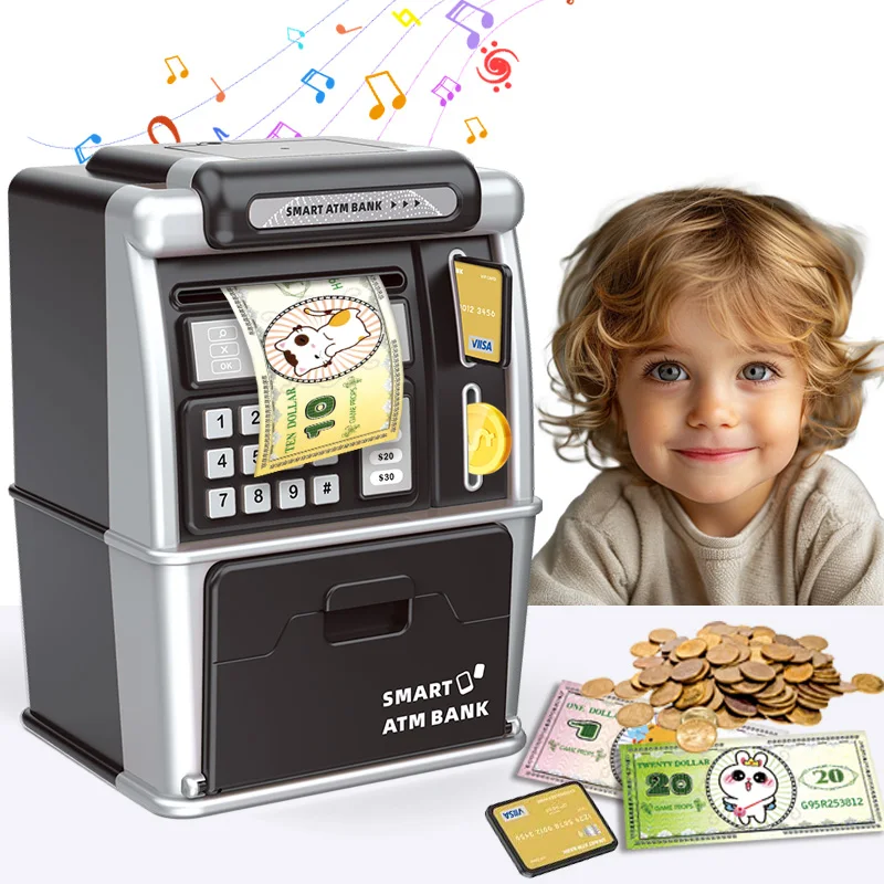 子供用電子自動貯金箱、顔認証ATMマシンおもちゃ、デビットカード付き、子供用貯金箱、クリスマスプレゼント
