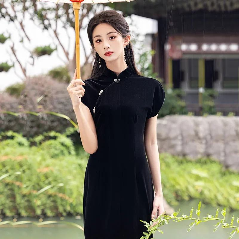 

Длинное улучшенное платье Cheongsam без рукавов 2024, новый стиль, темпераментное ретро-старое Шанхайское платье Qipao