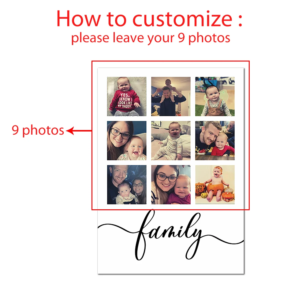 Custom Family Photo Collage Posters and Prints Parents Gift Canvas Painting Art Wall Picture for Bedroom Living Room Home Decor