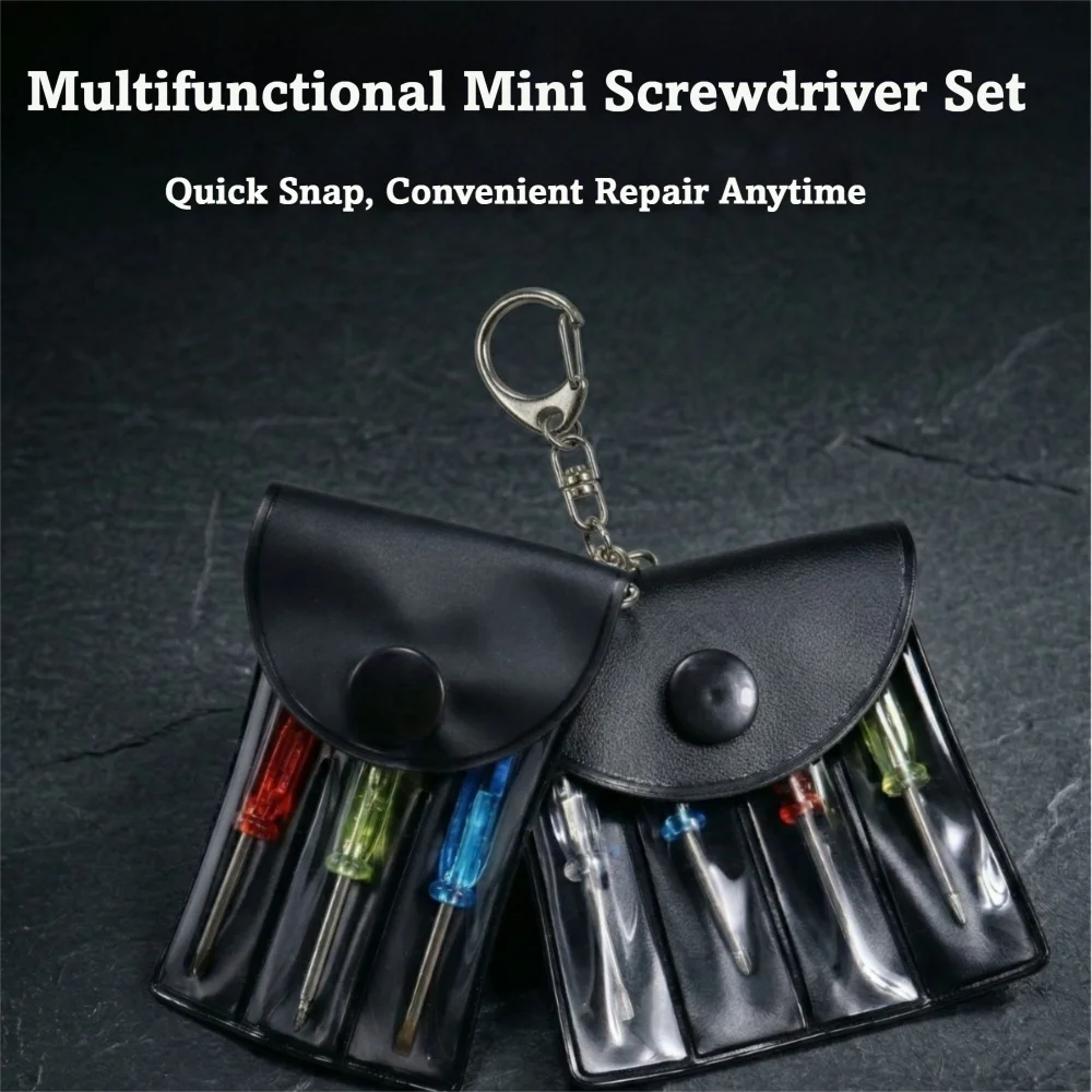 3/4 Piece Set Mini Screwdriver Set Precision Hanging Buckle Keychain Tool Kit Irregular Shaped Bits Leather Bag