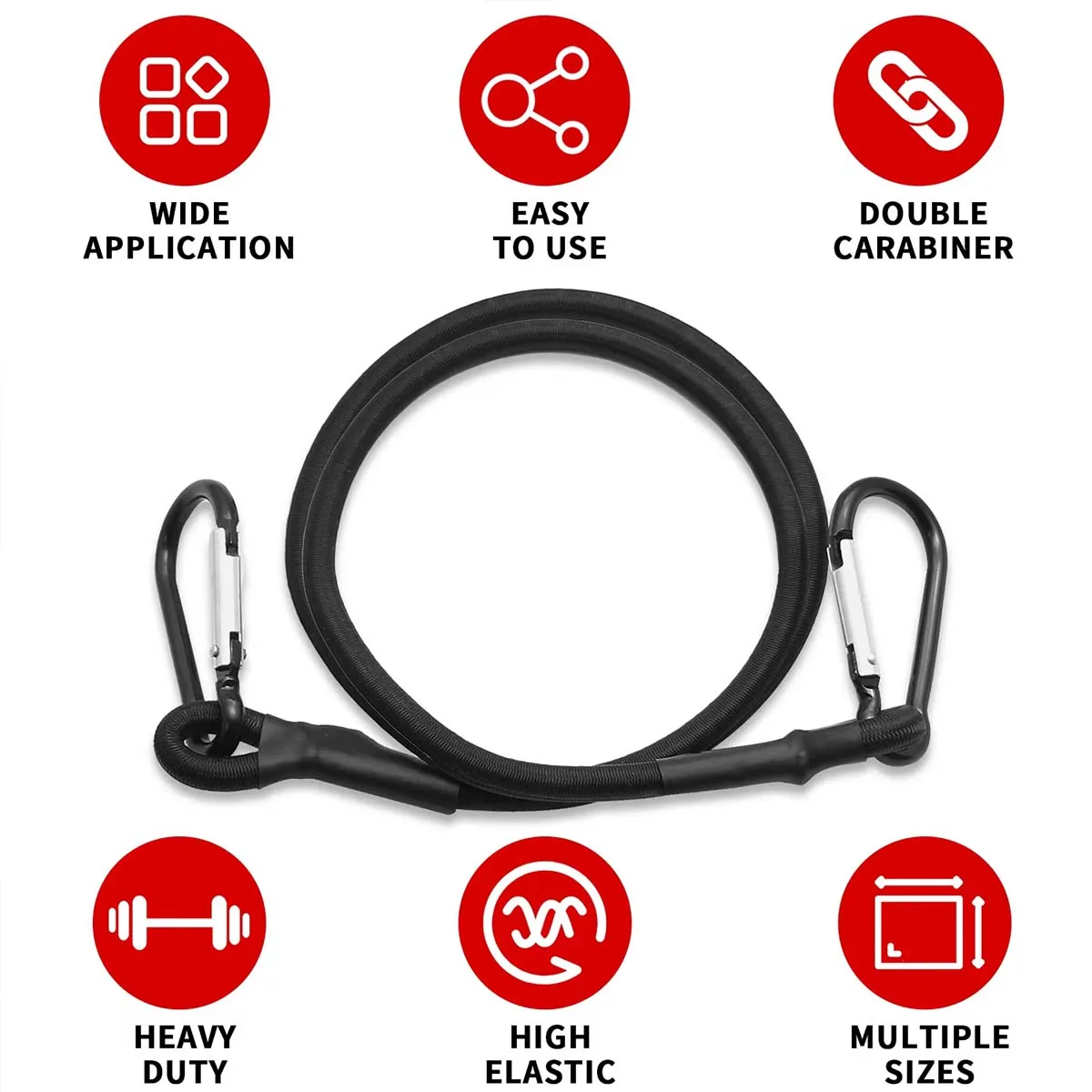 1Pcs Elastic Bungee Cord with Carabiner Hook, Heavy Duty Stretch Rope for Camping Luggage Outdoor Travel Fixed Binding Strap view 5