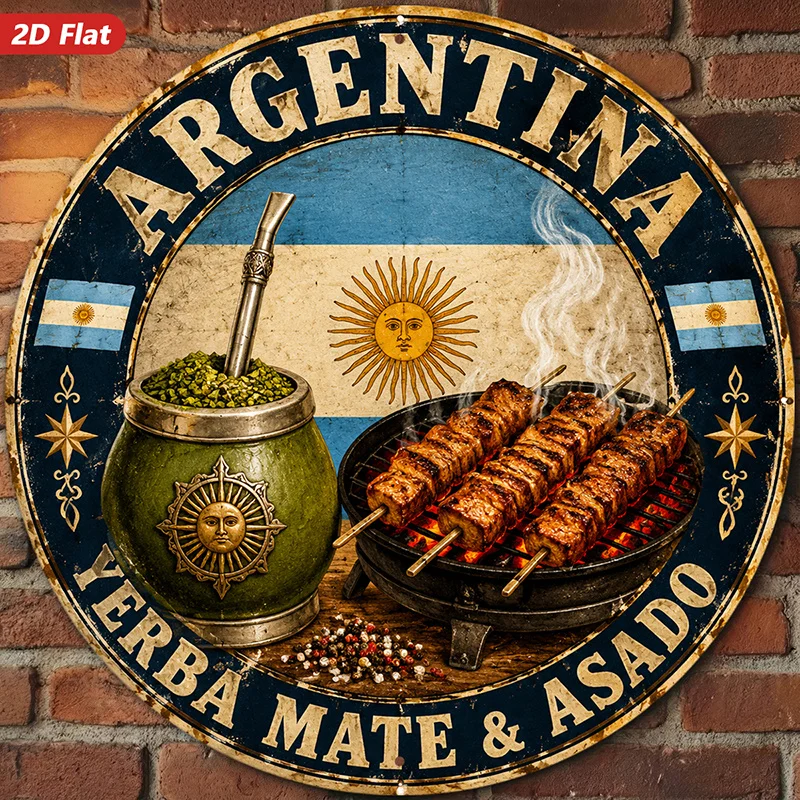 CIFBUY Southwestern Argentine Metal Wall Art Waterproof Rustproof Aluminum Wall Art Mate Asado Flag Decor For Kitchen Dining Bar