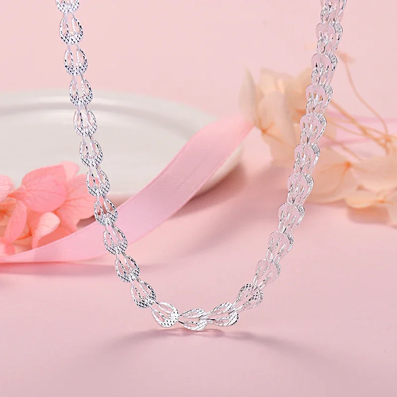 Hot original designer 925 sterling Silver lathe engraved pattern chain Necklace For Women Fashion Party Wedding Jewelry gifts