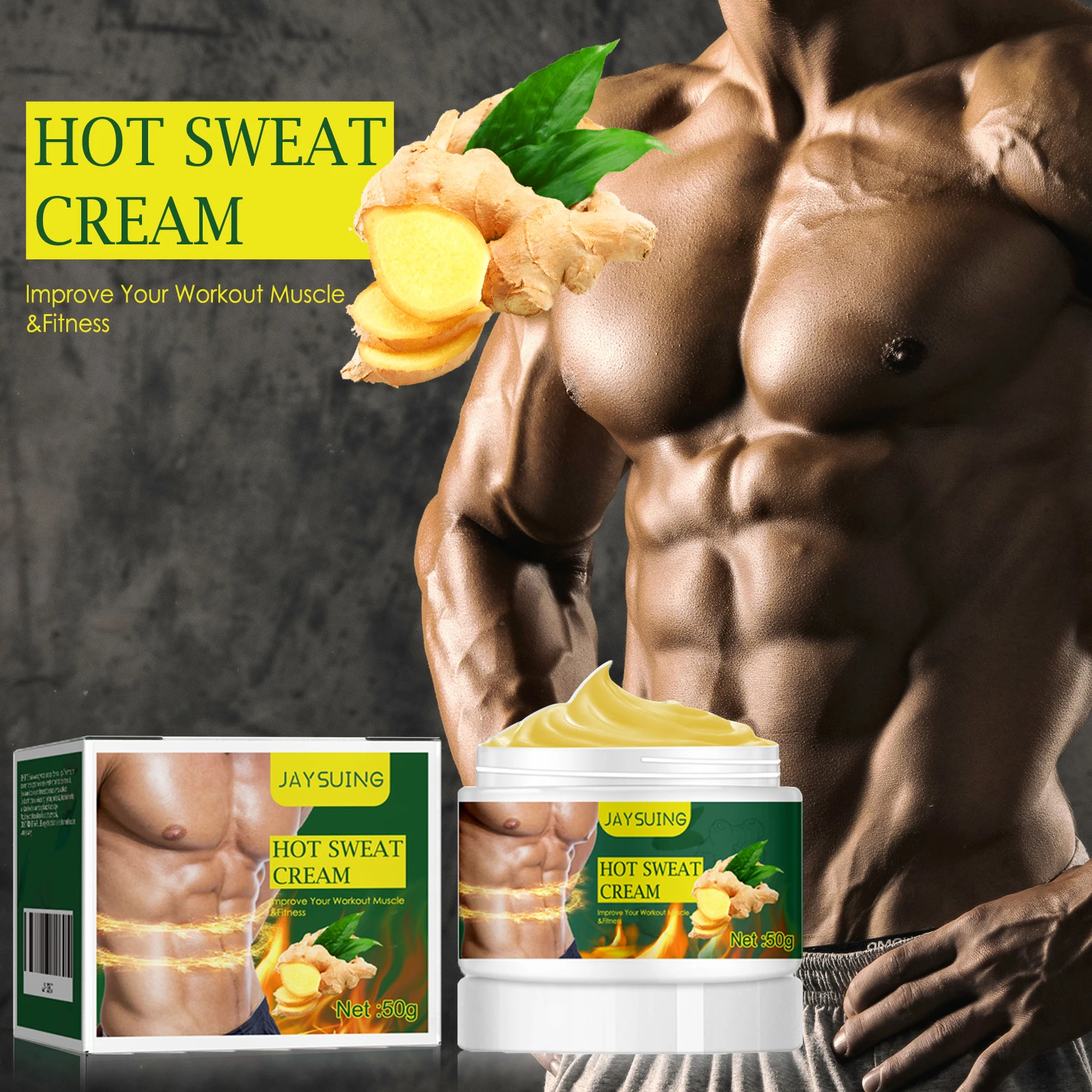 Crema de masaje para hombres para el cuidado del cuerpo, sensación de calentamiento, recuperación post-entrenamiento, hidratación de la piel, rutina reafirmante, no graso, 50g