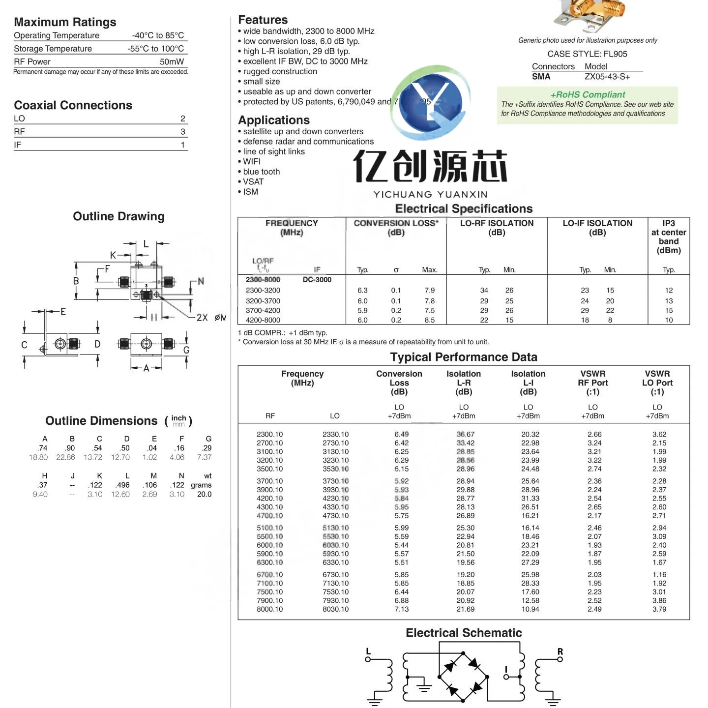 100% brand new original mixer ZX05-83-S+ 2300-8000MHz Mini-circuits