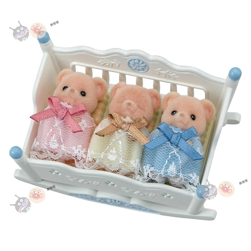 Oryginalne, dostępne od ręki figurki Sylvanian Families Cookie Bear Triplets Series, kawaii anime, urocze zabawki, ozdoby, prezent urodzinowy dla dziewczynki.