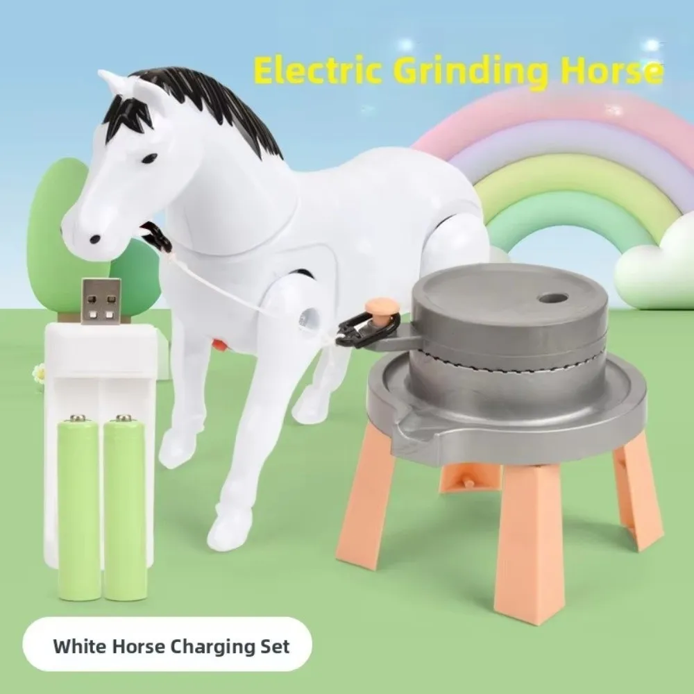 Wq Plastic Horse Circling Anxiety Relief Mini Sensory Electric Horse Model Simulation Animal Rotating Pulling Milling Cart