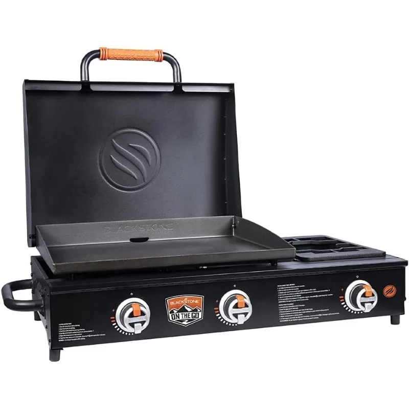 On The Go Range top Combo with Hood & Handles Heavy Duty Flat Top BBQ Griddle Grill Station for Kitchen, Camping, Outdoor