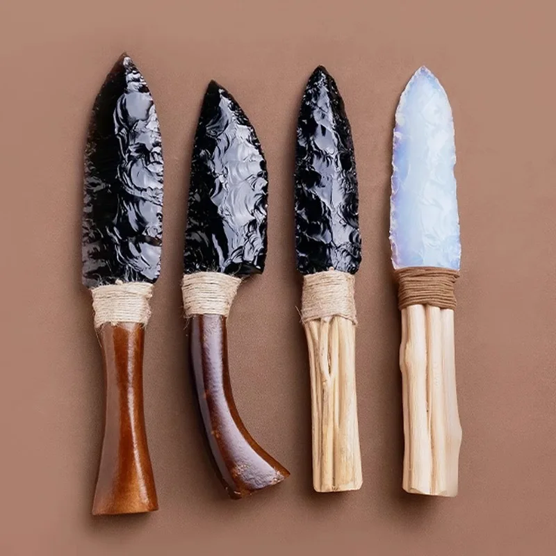 Natural Black Obsidian Knife with Wooden Handle Handmade Decorative Piece As A Birthday Gift