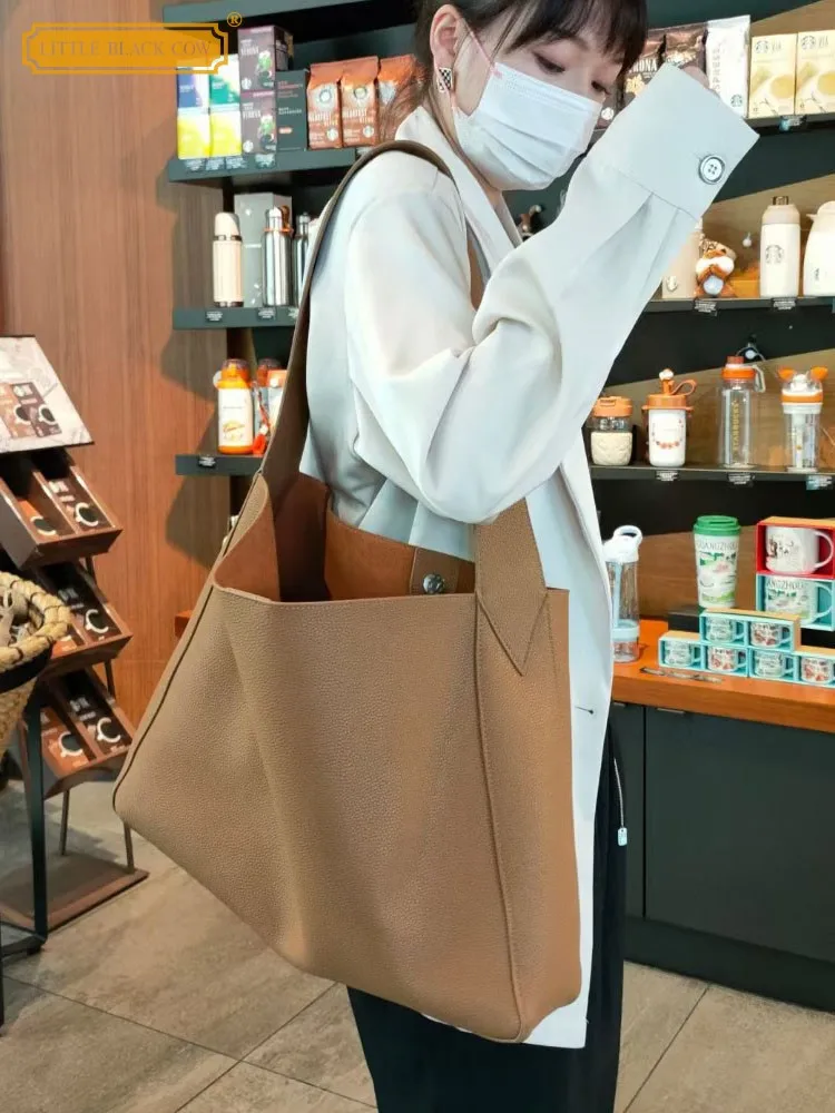 

Office Ladies Large Capacity Underarm Shoulder Bag Wome Split Leather Composite Bag Handbag Softshell Crossbody Bags Casual Tote