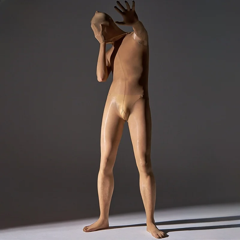 

Men's Ultra-Thin Full-Body Spandex Oil Sos Anti-ch Tead Sexy Bal Five-Fingered Tight-Fit Base Layer Pants