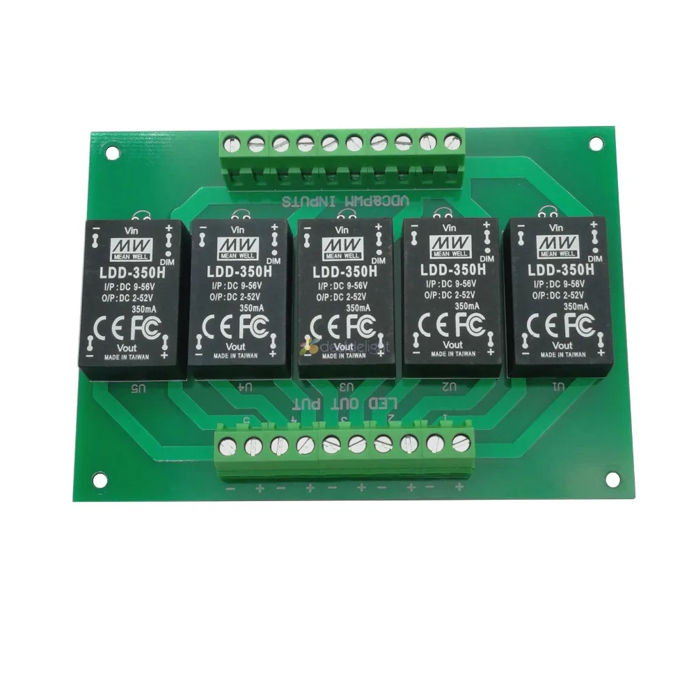 MEANWELL-Corrente constante original Step-Down LED Driver Board, 5 canais, LDD350H, LDD500H, LDD600H, LDD1000H