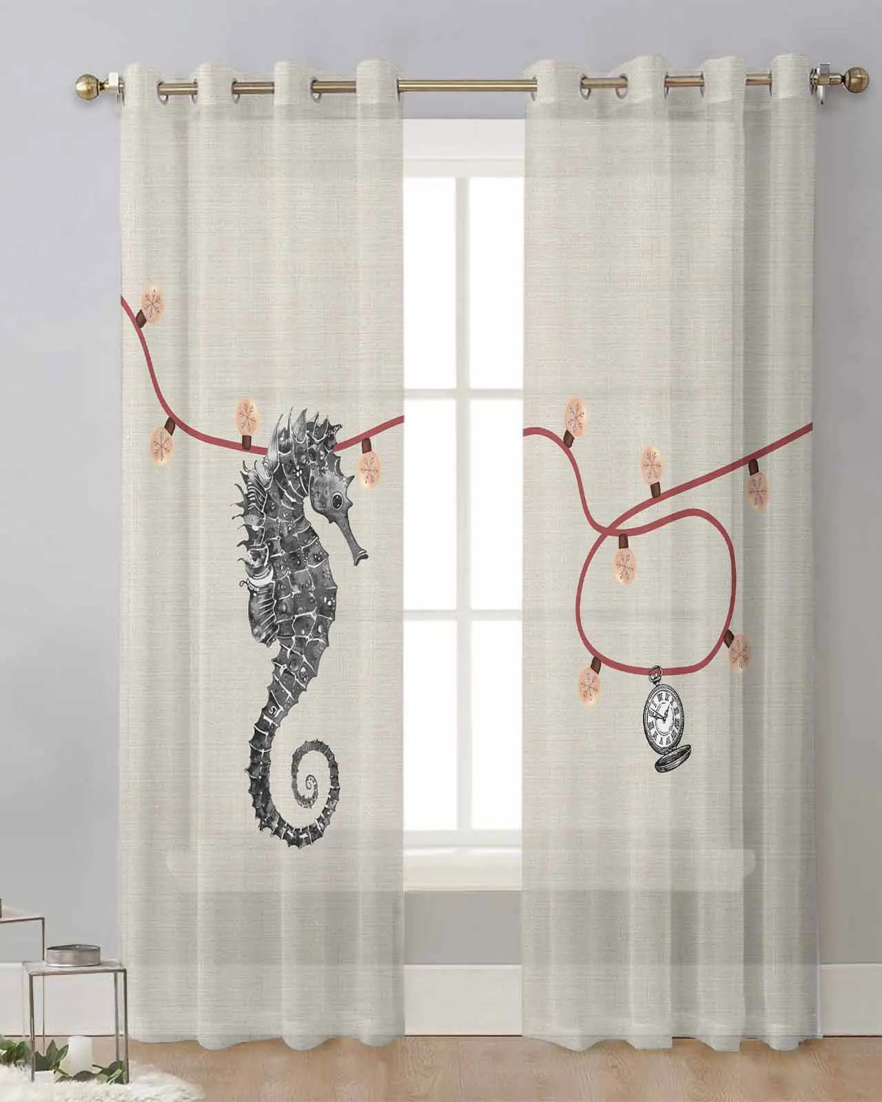 Haima Retro Christmas Curtain Tulle Curtains For Living Room Kitchen Window Treatments Voile Curtains