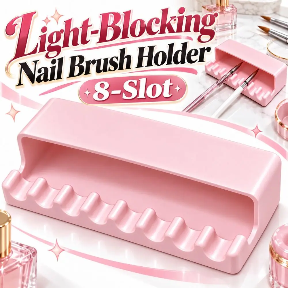 Light-Blocking Nail Brush Holder Plastic 8-Slot Nail Brush Stand Leak-Proof Non-slip Manicure Brush Organizer Nail Technician