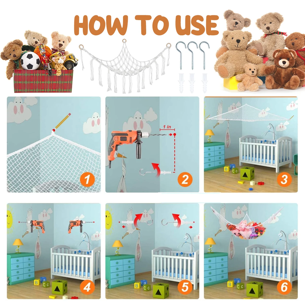 Stuffed Animal Net Elastic Stuffed Toy Hammock Macrame Creative Plush Toy Net Holder Corner Hanging Mesh Toy Storage Organizer