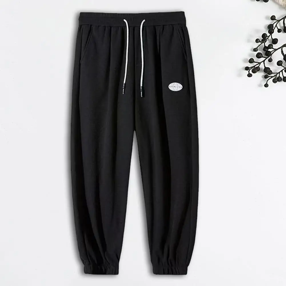 Casual Pocketed Slacks Men's Spring/fall Street Style Sport Trousers with Side Pockets Drawstring Elastic Waist Plus Size