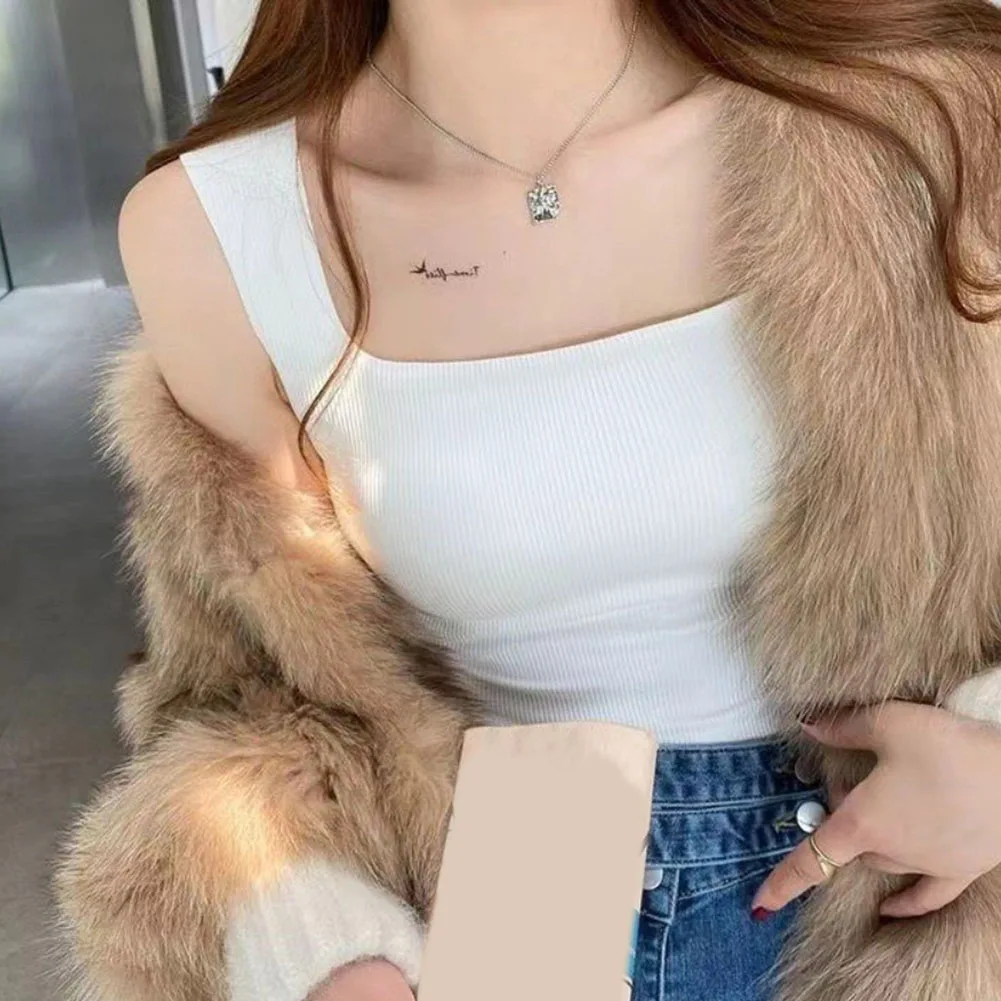 

High elasticity womens vest breathable nylon wide shoulder square neck with threaded chest pad casual style for everyday