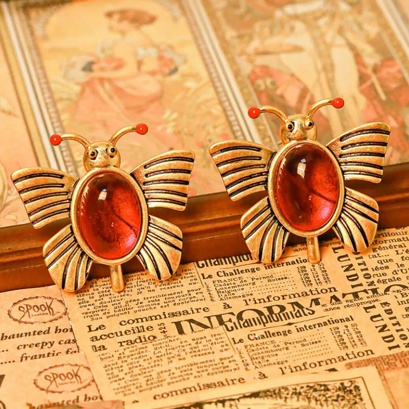 

Bobokiki Jewelry Fashion Enamel Butterfly Titanium Steel Micro-Inlaid AAA Ruby Silver Needle Luxury Palace Retro Earrings