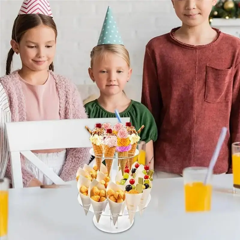 Transparent Ice Cream Stand Cake Cone Holder Baking Kitchen Tools Acrylic Wedding Buffet Food Display Stand With 2 Layer
