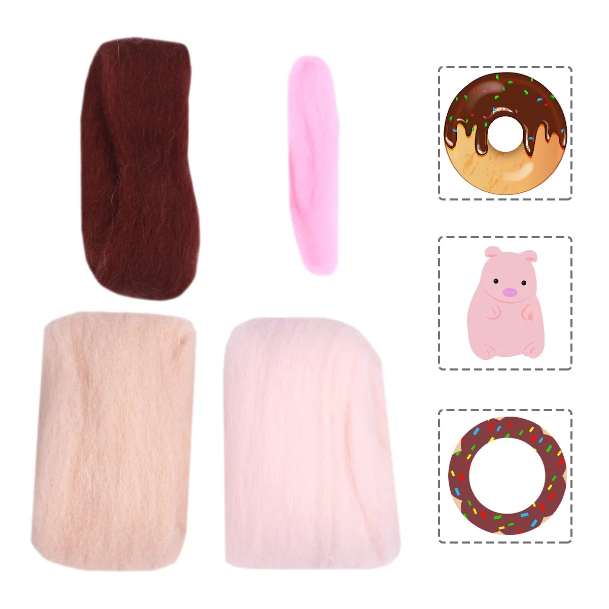 DIY Wool Felt Pig Love Doughnut Needle Felting Kit Natural Wool Material Bag Handmade Accessories DIY Crafts Home Decoration Kit