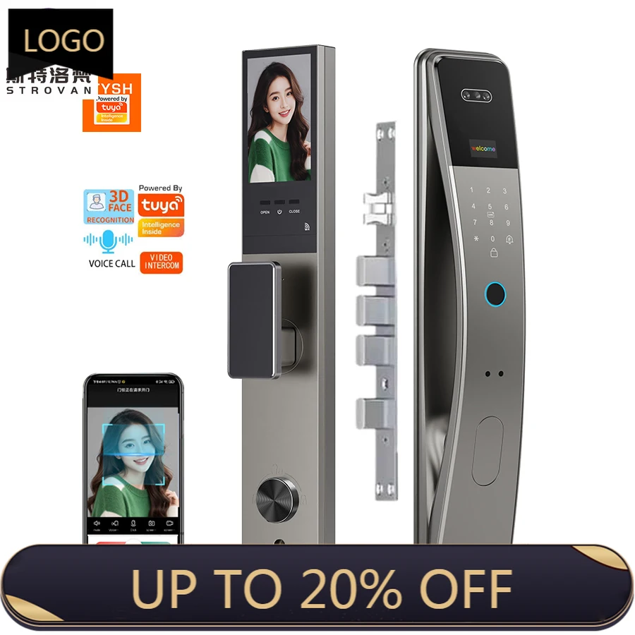 

STLF 3D Face & Fingerprint Recognition Smart Lock Keyless Entry Wifi App Password Tuya Smart Cloud Data Storage Option