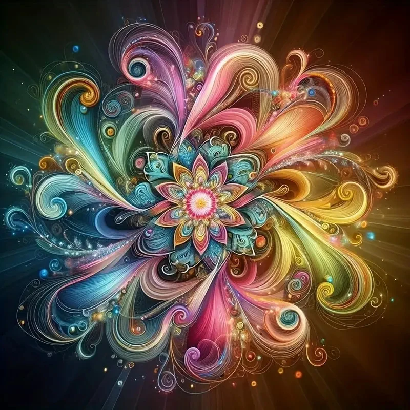 Diamond Painting Set, Colorful Mandala Floral Pattern, Round Diamond Full Diamond Art, Multiple Specifications to Choose From