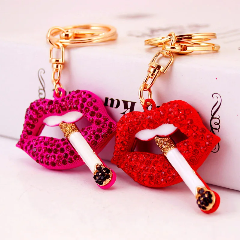 Creative Red Lips Keychain Pendant Fashion Rhinestone Lip Handbags Accessories Women's Handbags Ornament Car Bag Charms Gifts