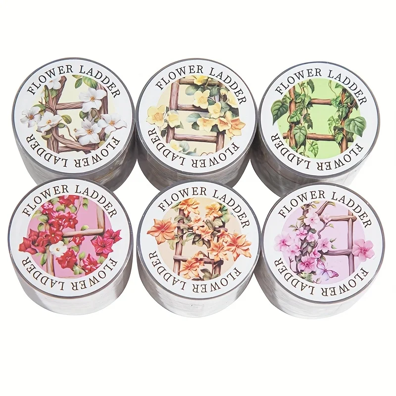 

3 рулона ленточных наклеек с цветочным узором серии «Цветочная лестница», изготовленных из ПЭТ-материала, пригодных для украшения альбомов