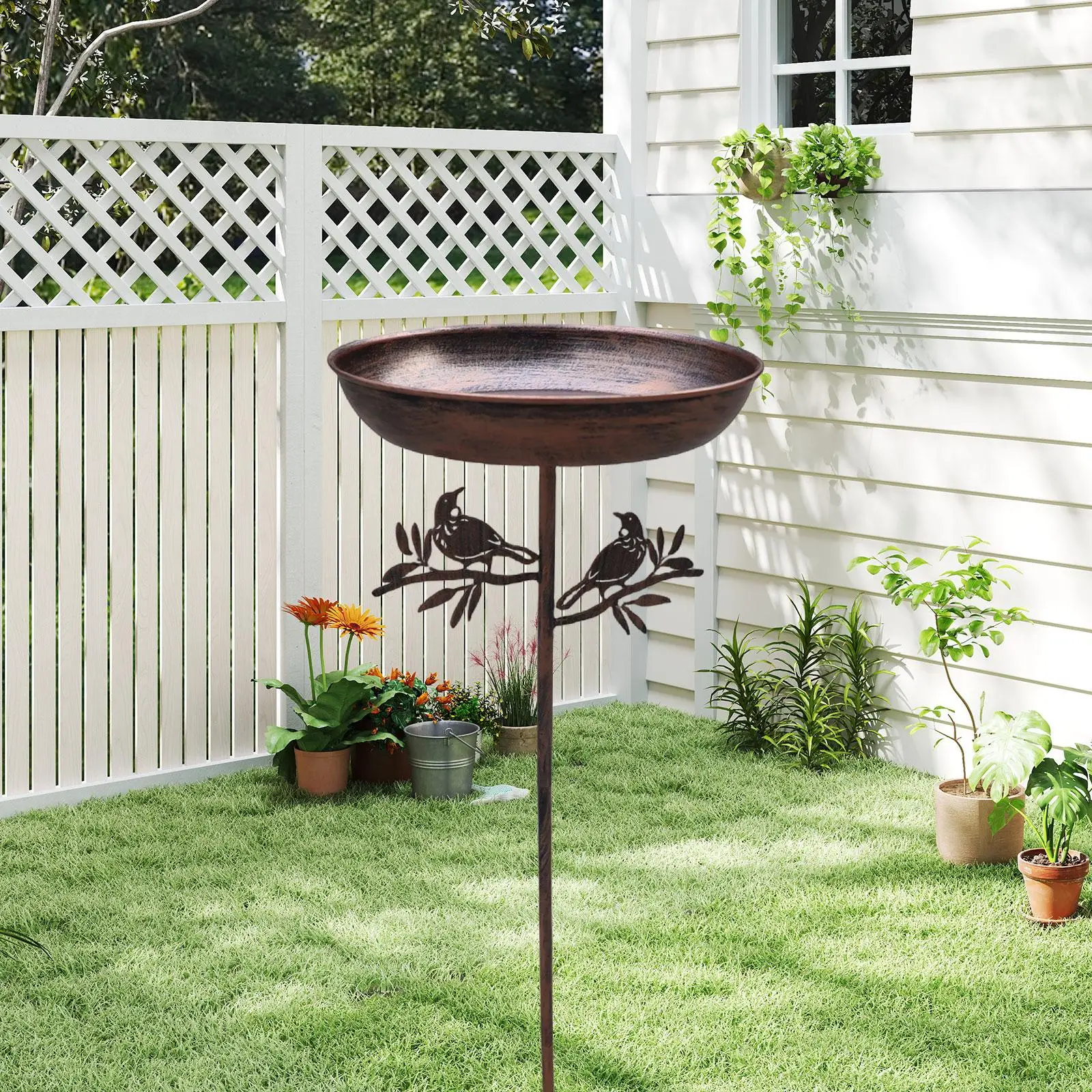 

Bird Feeder Tray with Stake Feeding Station Balcony Porch Outside Decorative