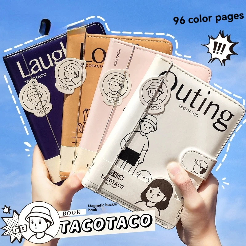 Notizbuch mit Magnetknöpfen und illustrierten Farbseiten, liniertes Notizbuch, Magnetknopf-Cartoon-Tagebuch, einfache und stilvolle Handschrift