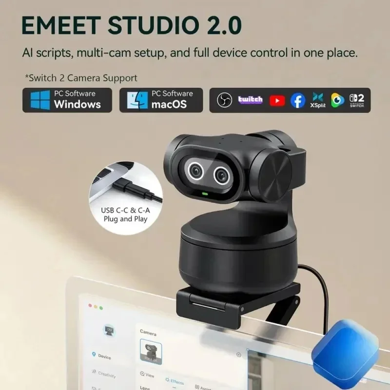 4K HD AI Streaming Webcam, Smart Auto‑Tracking & Gesture Control, Autofocus Sensor, USB Web Camera, OBS Compatible for PC