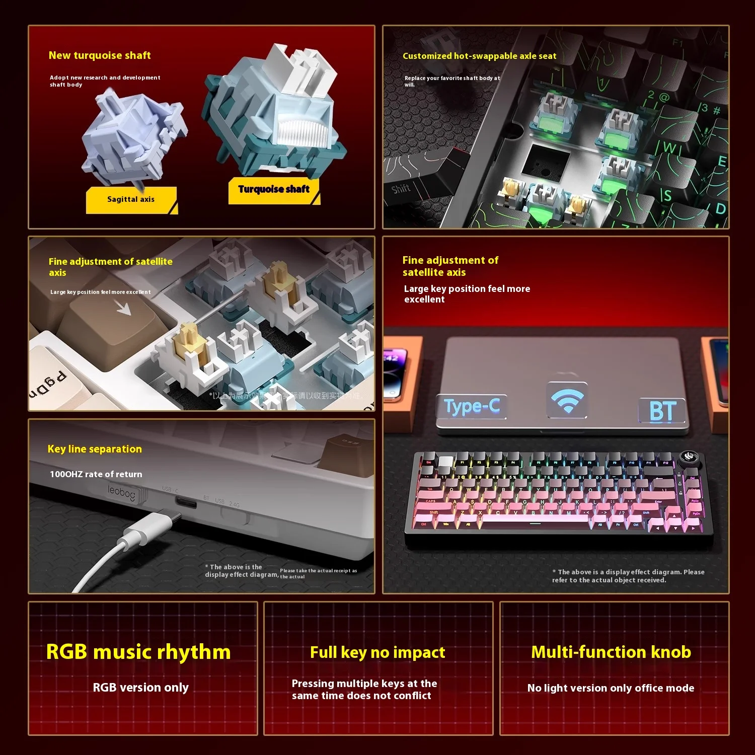 LEOBOG Hi75C لوحة المفاتيح الميكانيكية ثلاثة وضع الساخن مبادلة RGB طوقا سبائك الألومنيوم مع مقبض Hi75C مجموعة لوحة المفاتيح ألعاب الكمبيوتر المخصصة
