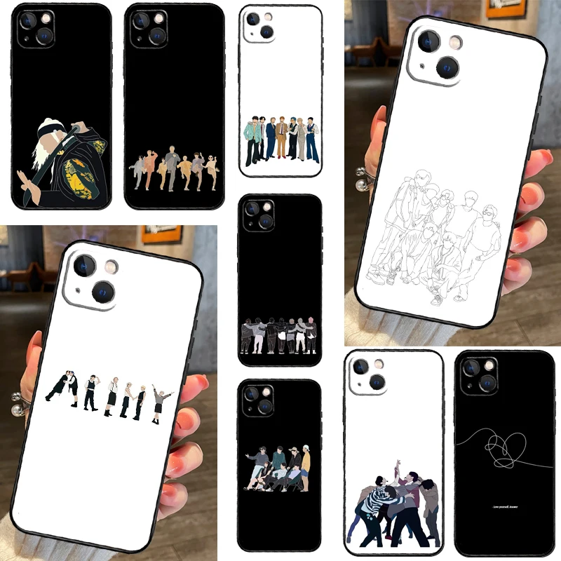 Korean Fashion Kpop Band Phone Case For iPhone 11 12 13 Mini 14 15 Pro Max X XS Max XR 7 8 Plus SE 2022 Cover Bag