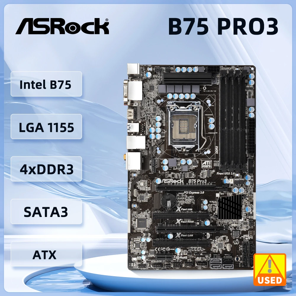 

Asrock B75 Pro3 motherboard LGA 1155 Intel® B75 DDR3 32GB support i7-3770 2600 3450 3330 2400 3220 G2120 G645T cpu ATX