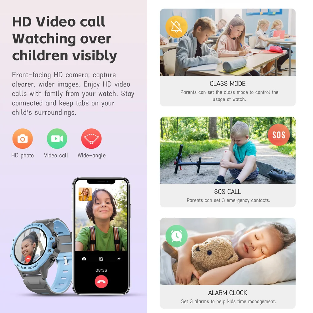 4G Kids Smart Watch GPS LBS WIFI Location SOS Video Call Remote Monitor IP67 Waterproof Smartwatch Children Smart Phone Watch