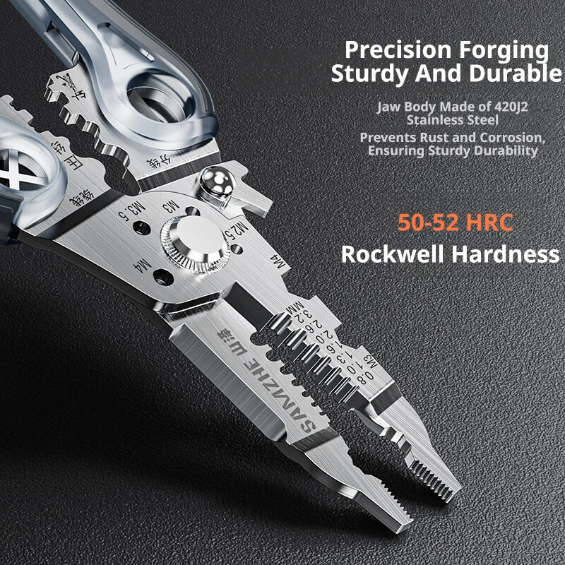 SAMZHE 10-in-1 Wire Cutter Separator Multifunctional Electrician Pliers  Industrial Wire Stripper Cutter Crimper Wire Cutter