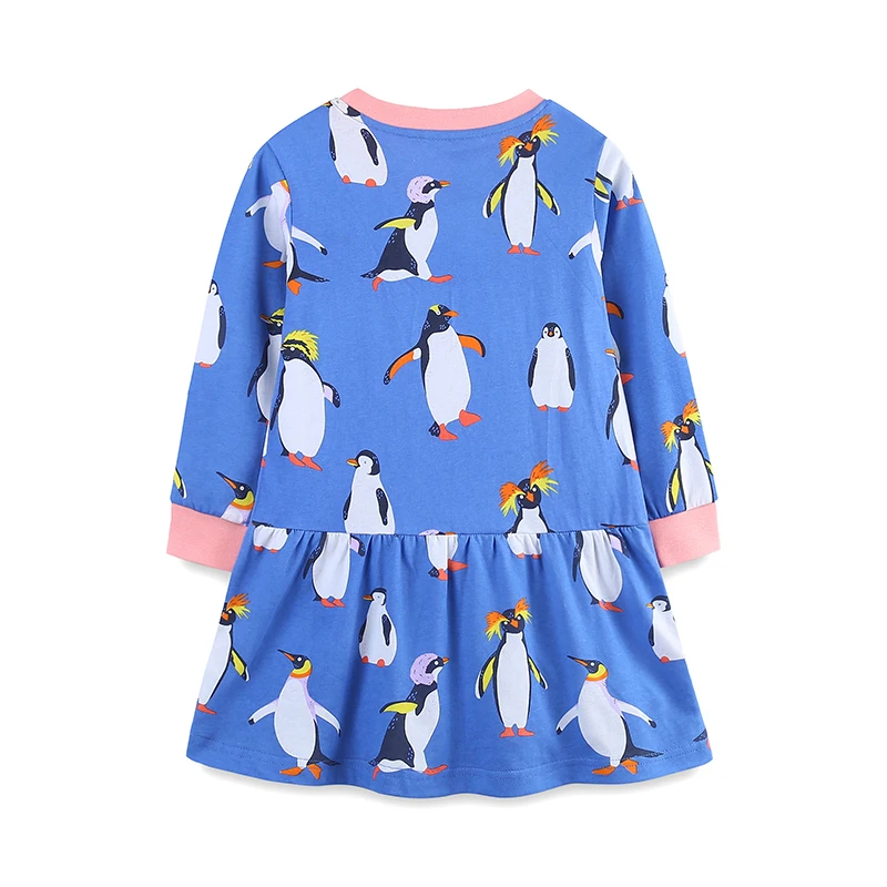 Little maven Children's Clothing Kids Clothes 2024 Autumn Spring Girls Long Sleeves Cartoon Penguins Casual Dress Cotton