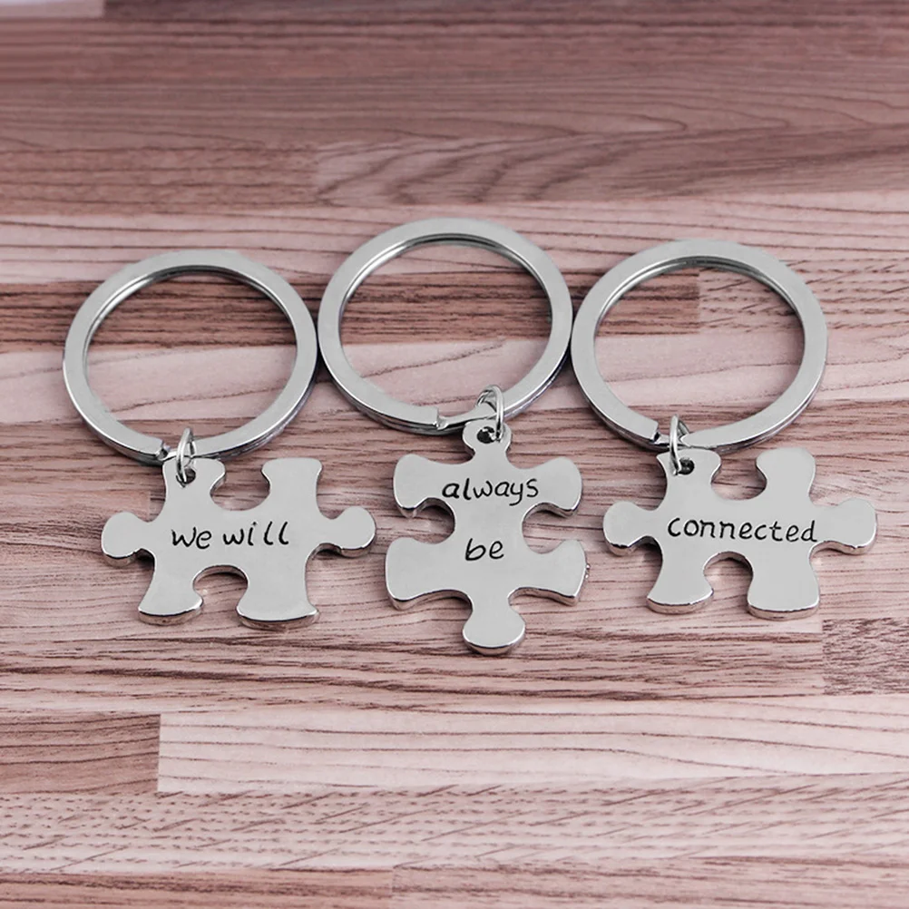 3 Pcs Economic Gift Puzzle Key Chains for Couples Lovers Creative Durable Keychains