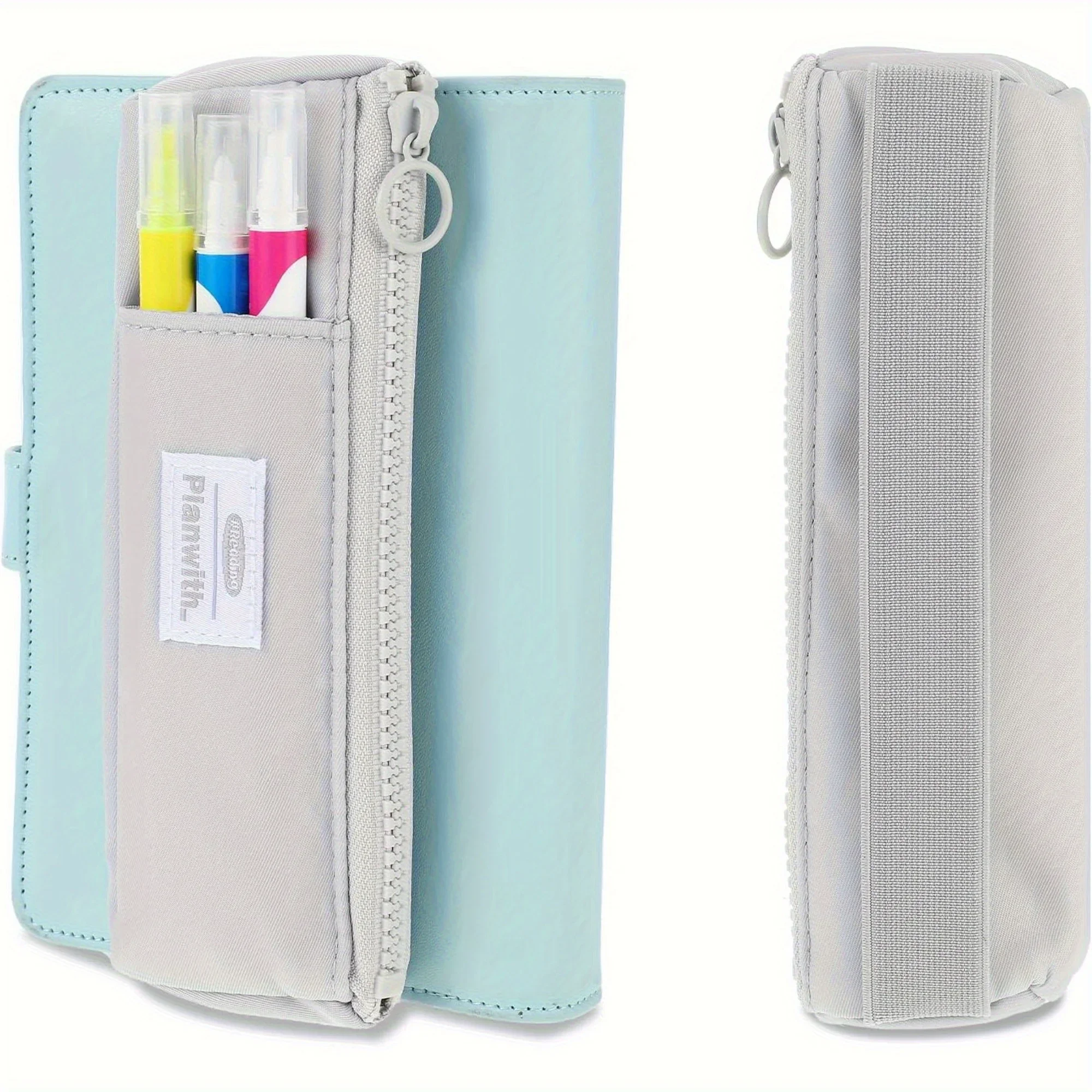 Polyester Fiber Pen Holder with Zipper & Adjustable Elastic Band - Perfect for Hardcover Notebooks, Journals, and Books