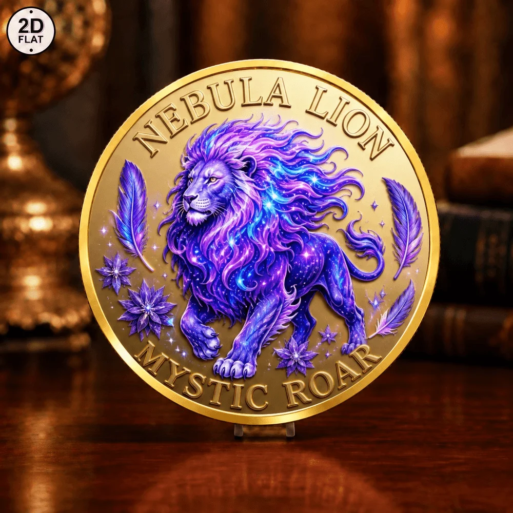 1pc 2D Galaxy Animal Challenge Coin Mystic Star Stag & Woods Nebula Lion Commemorative Coin Gift for Mythical Creature Fans
