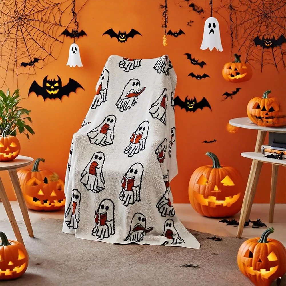 2025 Halloween Ghost Reading Blanket Lightweight Ghost Reader Blanket Throw Blanket Lightweight Cozy Bed Blankets Sofa Couches
