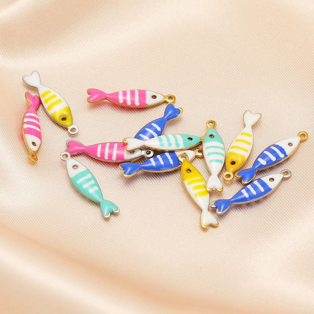 20pcs Stainless Steel Gold Color Enamel Little Fish Charms Pendants for DIY Jewelry Bracelet Necklace Findings Earrings Making