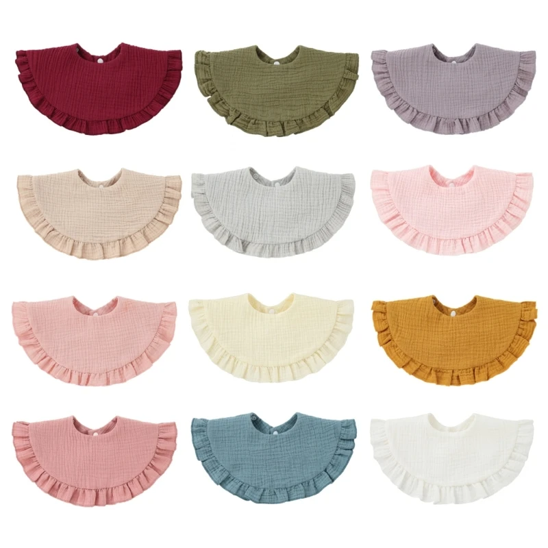 Solid Color Burp Cloth Large Feeding Bib Baby Boys Girls Ruffle Bib Neck Scarf G99C