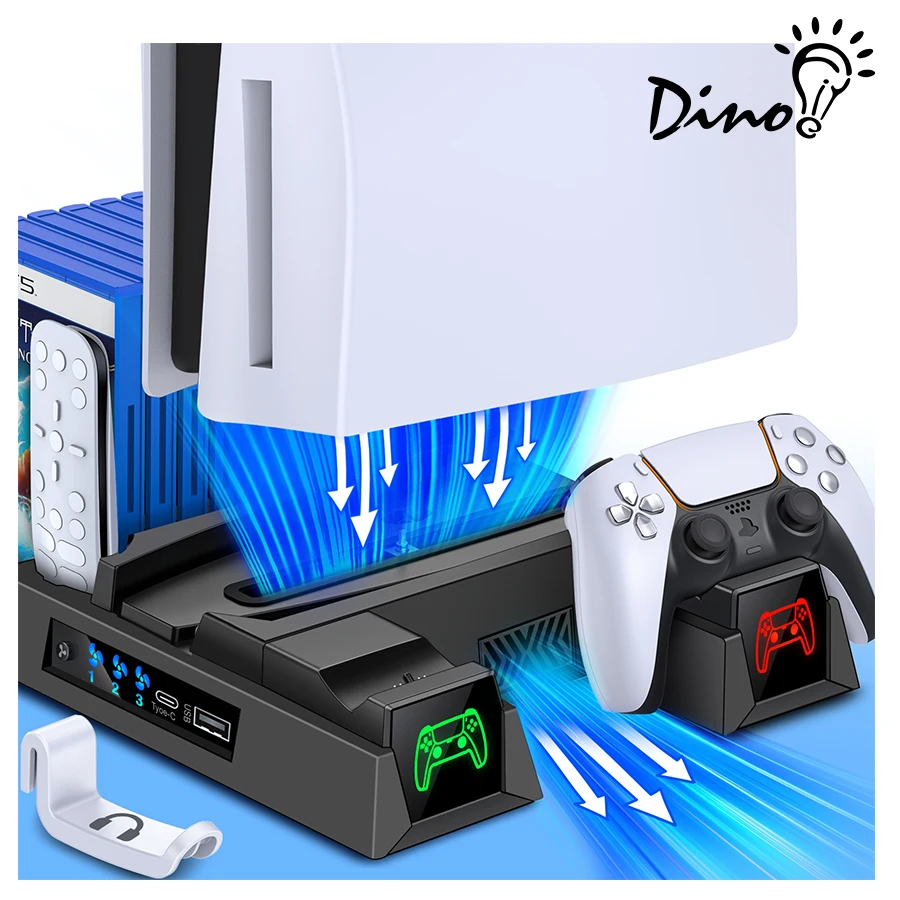 

For PS5 Cooling Fans Gamepads Station Dual Charging Station For PlayStation 5 Slim Vertical Stand For PS5 Controller Charger