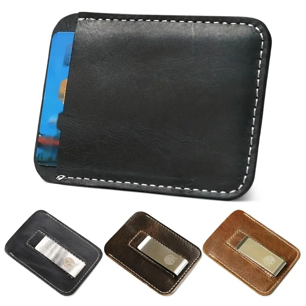 New Leather Genuine Leather Money Clip Thin Slim Bills Mini Wallet Metal Cash Clamp Man Billfold Holder Man