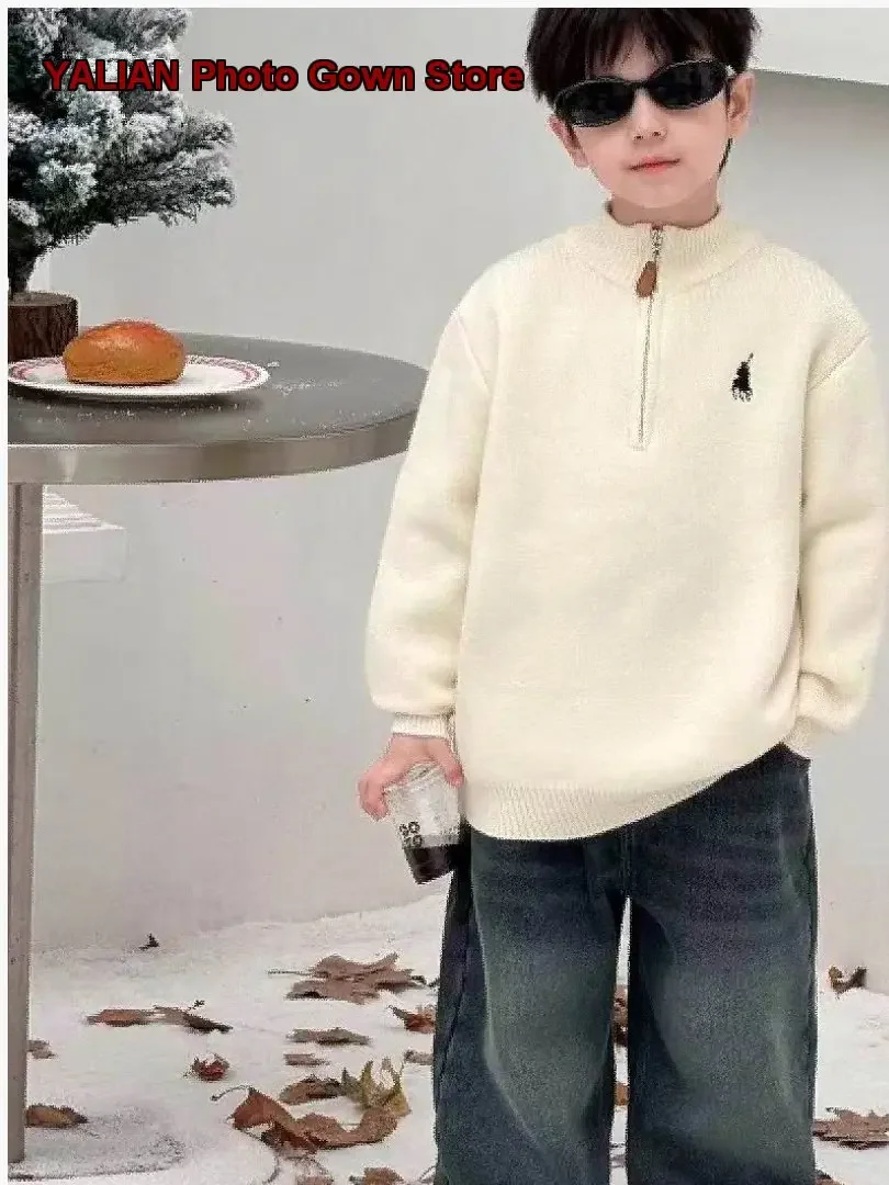 Boys Pullover Sweater Infant Autumn Winter Zip Up Fleece Lined Thickened Warm Soft Kids