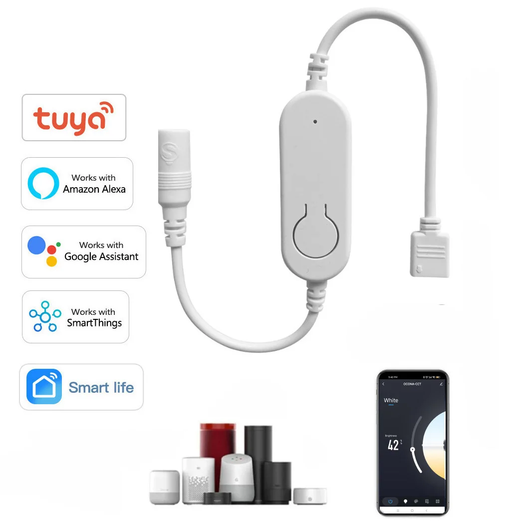 tuya wifi led strip light controller dimmer de lampada branco quente e frio ajustar pinos funciona com alexa e google luzes de fita cct dc 12v24v 01