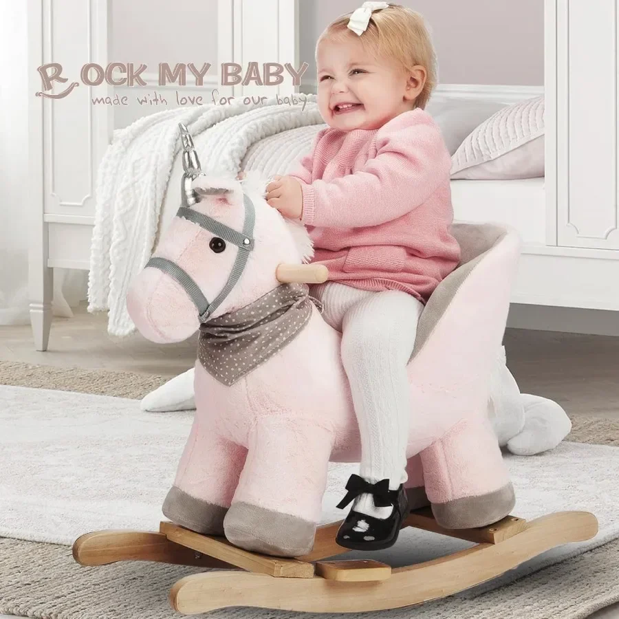 حصان هزاز يونيكورن الطفل الحيوان الروك حصان هزاز مع مقعد ركوب على الحصان أفخم حصان هزاز مع موسيقى يونيكورن خشبية Ro