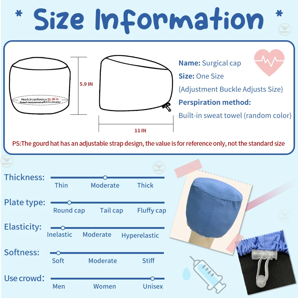 남성 및 여성용 도매 약사 작업 간호 액세서리, 스크럽 소프트 조절식 면 유니폼 액세서리, 의사 수술 모자