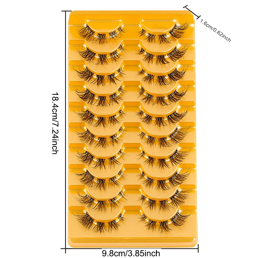 10 pairs of 3D thin lightweight fake eyelashes with natural simulation appearance, transparent stem, short anime fake eyelashes